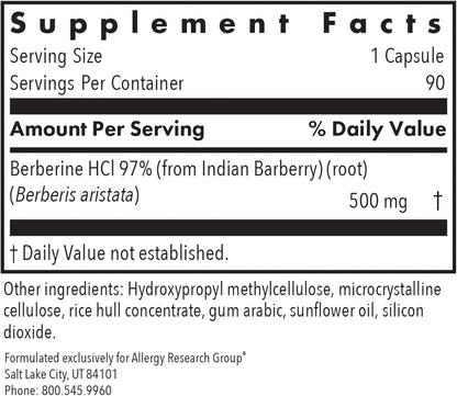 Allergy Research Group Berberine 500mg Supplement - Multi-Faceted Metabolic Support, Supports Healthy Cholesterol, Indian Barberry Root, Hypoallergenic, Vegetarian Capsules - 90 Count Nirvana Guru