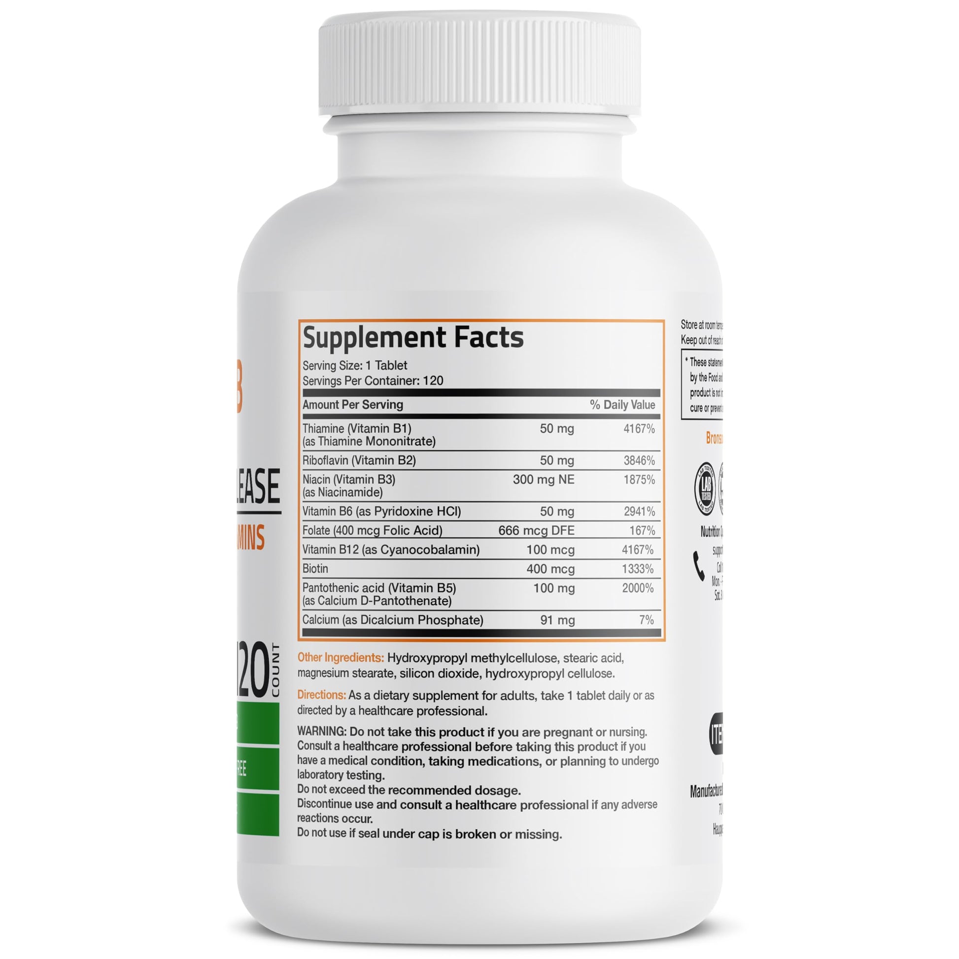 Bronson Super B Vitamin B Complex Sustained Slow Release (Vitamin B1, B2, B3, B6, B9 - Folic Acid, B12) Contains All B Vitamins 60 Tablets Nirvana Guru