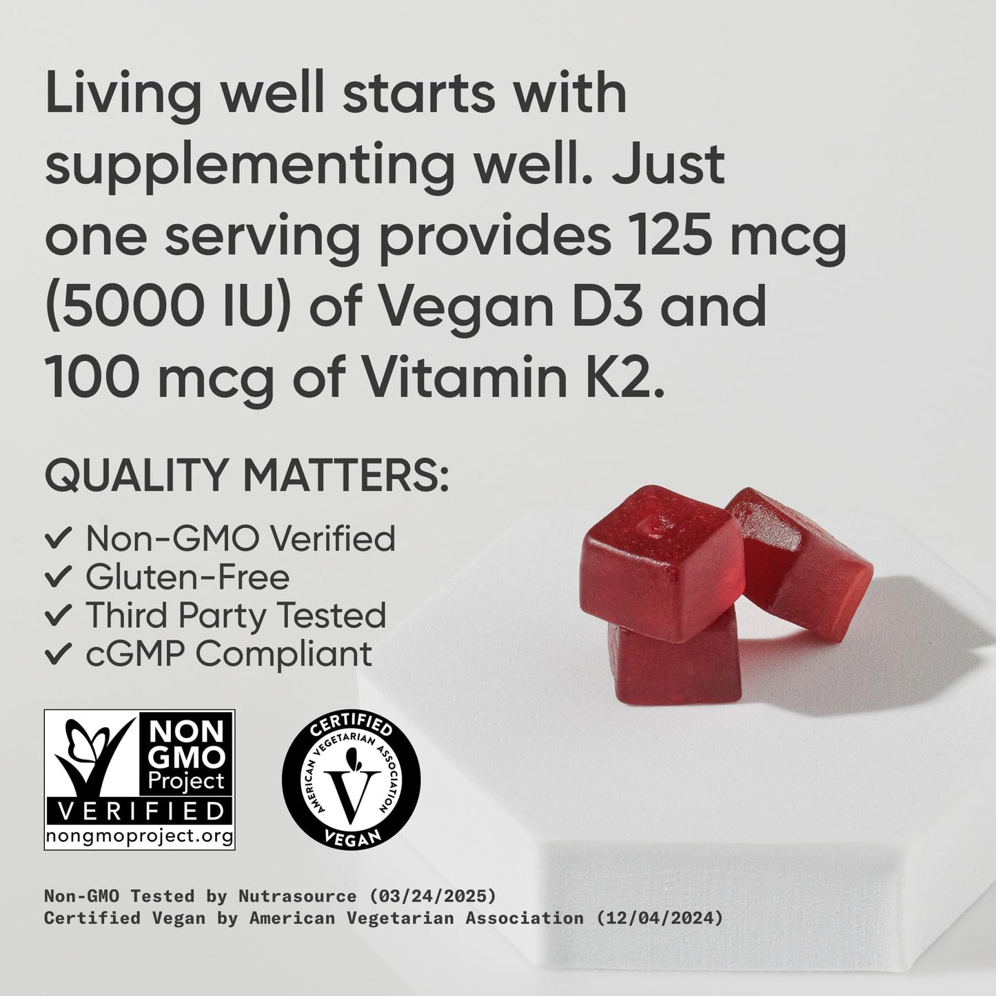 Sports Research® Vitamin D3 + K2 with Coconut MCT Oil | Vegan D3 2500iu (62.5mcg) & Plant Based Vitamin K2 100mcg | Vegan Certified, Soy & Gluten Free - 60 Softgels - Nirvana Guru