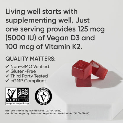 Sports Research® Vitamin D3 + K2 with Coconut MCT Oil | Vegan D3 2500iu (62.5mcg) & Plant Based Vitamin K2 100mcg | Vegan Certified, Soy & Gluten Free - 60 Softgels - Nirvana Guru