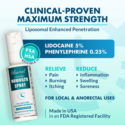 Ebanel 5% Lidocaine Numbing Cream, Pain Relief Burn Itch Numb Cream, Maximum Strength Topical Anesthetic with Allantoin, Vitamin E for Local and Anorectal Uses, Hemorrhoid Treatment, 1.35 Oz