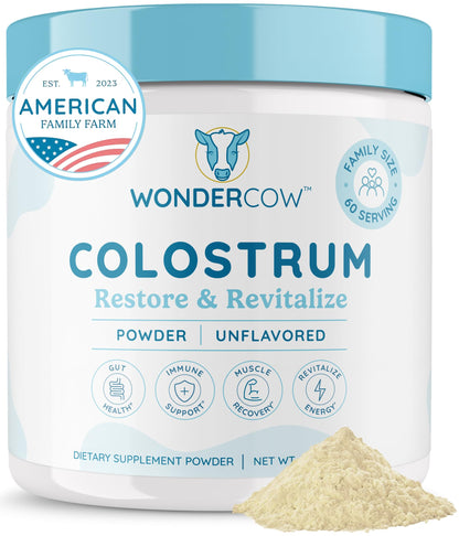Colostrum Supplement Powder for Gut Health, Immune Support, Muscle Recovery & Wellness | Natural IgG Pure Whole Bovine Colostrum Superfood, Unflavored, 60 Servings Nirvana Guru