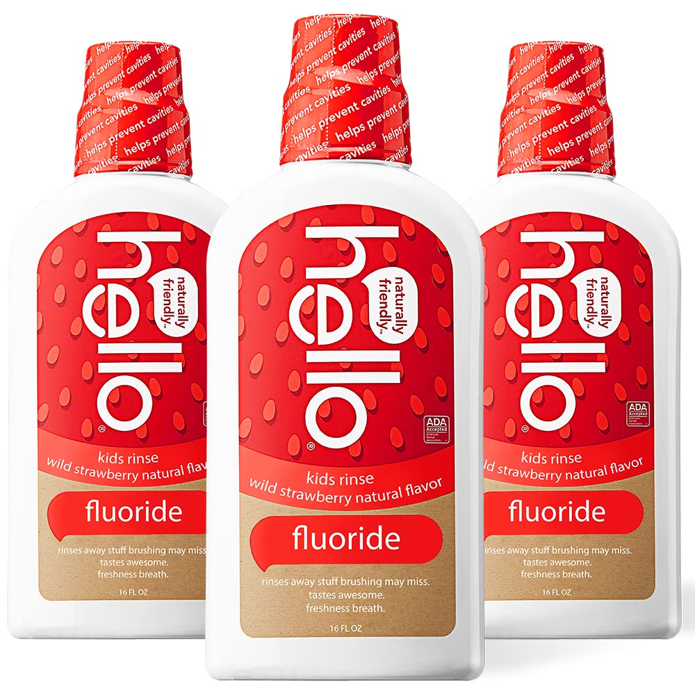 Hello Natural Watermelon Flavor Kids Fluoride Free Rinse, Alcohol Free, Vegan, SLS Free, Mouthwash for Kids Age 6 and Up, 16 Fl Oz (Pack of 3) Nirvana Guru