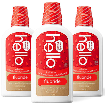 Hello Natural Watermelon Flavor Kids Fluoride Free Rinse, Alcohol Free, Vegan, SLS Free, Mouthwash for Kids Age 6 and Up, 16 Fl Oz (Pack of 3) Nirvana Guru
