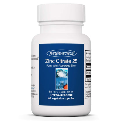 Allergy Research Group Zinc Citrate Supplement - Zinc for Men & Women, Immune Support, Pure, Well-Absorbed, Well-Tolerated, Trace Mineral, 50mg Vegetarian Capsules - 60 Count Nirvana Guru