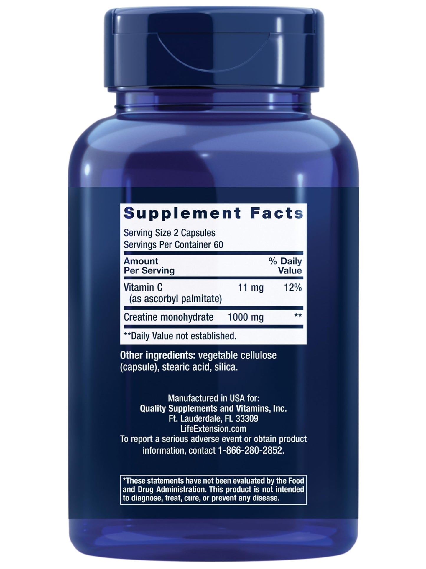 Life Extension Creatine Capsules – Creatine Monohydrate – Promotes Strength, Lean Muscle, Healthy Endurance – Non-GMO, Gluten-Free – 120 Capsules - Nirvana Guru