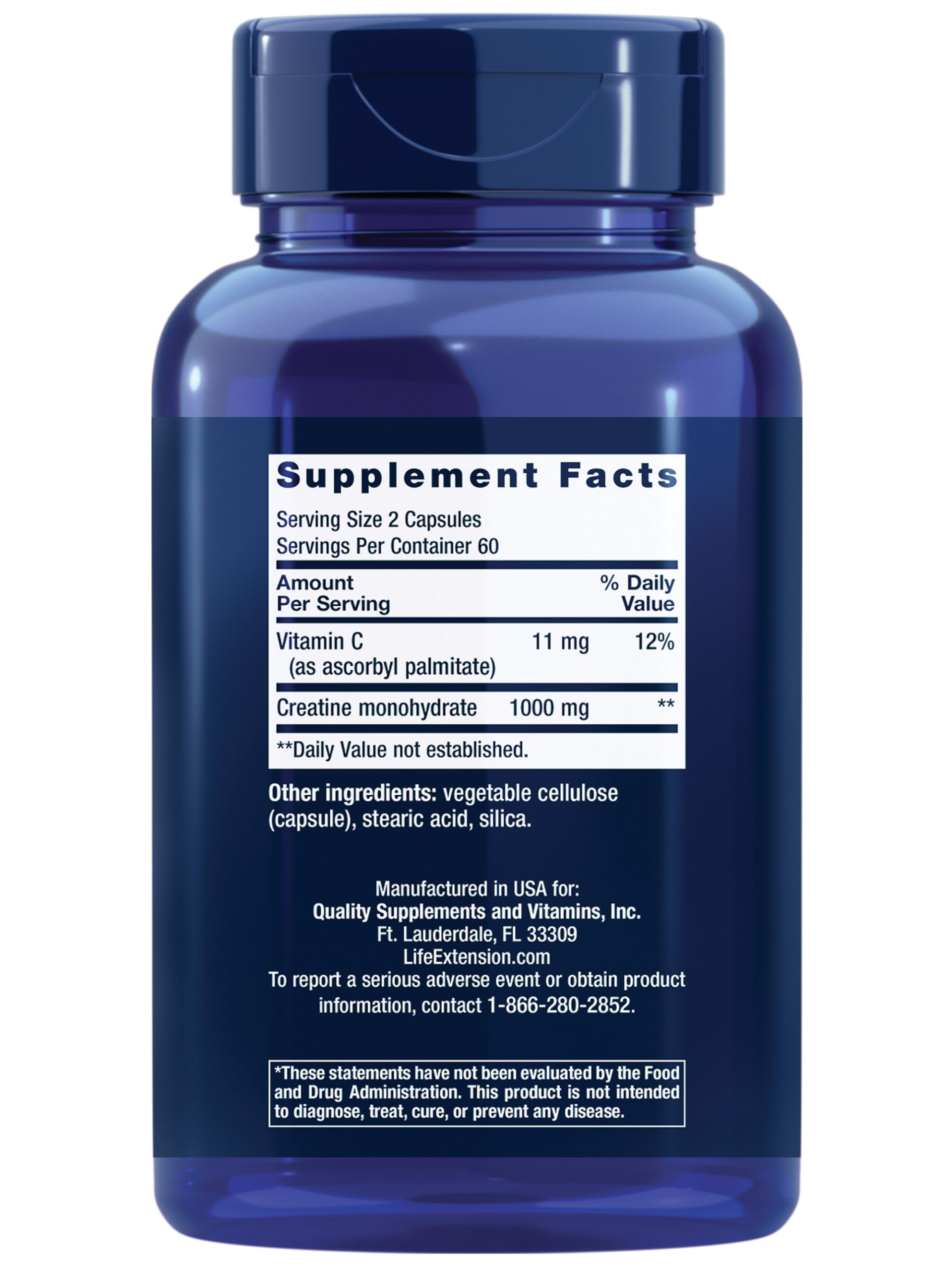 Life Extension Creatine Capsules – Creatine Monohydrate – Promotes Strength, Lean Muscle, Healthy Endurance – Non-GMO, Gluten-Free – 120 Capsules - Nirvana Guru