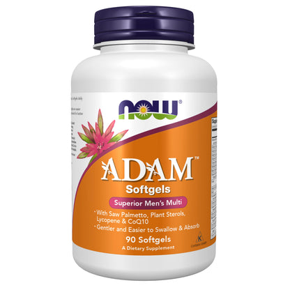 NOW Supplements, ADAM™ Men's Multivitamin with Saw Palmetto, Plant Sterols, Lycopene & CoQ10, 90 Softgels - Nirvana Guru