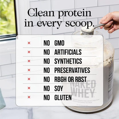 NAKED Whey Vanilla Protein Powder - Only 3 Ingredients - Grass Fed Whey Protein Powder, Vanilla Flavor, and Organic Coconut Sugar, No GMO, No Soy, and Gluten Free - 24 Servings