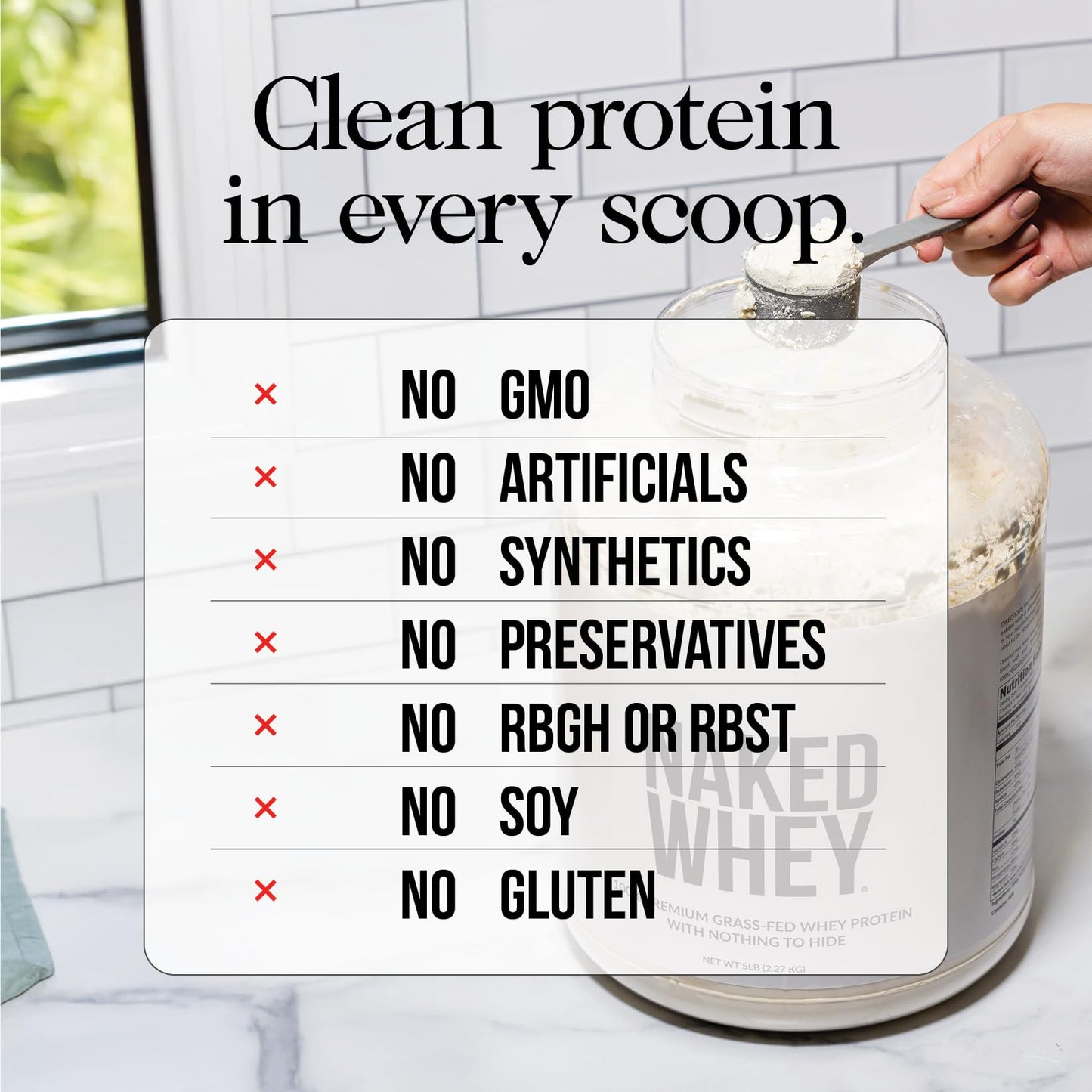 NAKED Whey Vanilla Protein Powder - Only 3 Ingredients - Grass Fed Whey Protein Powder, Vanilla Flavor, and Organic Coconut Sugar, No GMO, No Soy, and Gluten Free - 24 Servings