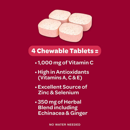 Airborne 1000mg Vitamin C + Zinc Immune Support Supplement Chewable Tablets, Very Berry Flavor with Powerful Antioxidants Vitamins A C & E, 32 Chewable Tablets (2 Pack) Nirvana Guru