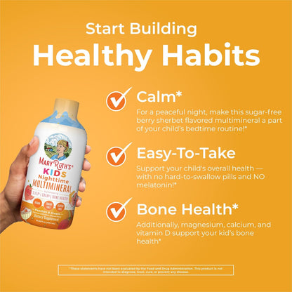 Kids Liquid Nighttime Multimineral by MaryRuth's | Kids Vitamins | Bone Health | Calm Calcium Magnesium Supplement | Muscle Relaxation | Vegan | Sugar Free | 30-180 Servings | 15.22 fl oz - Nirvana Guru