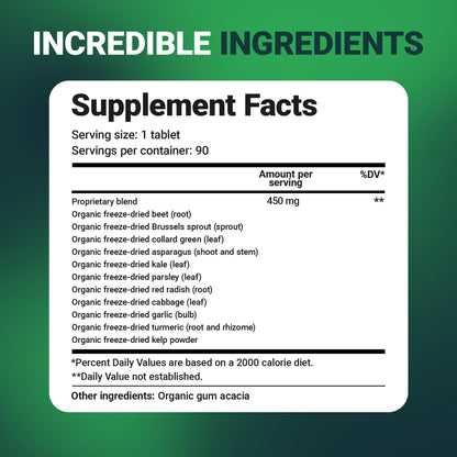 Dr. Berg's Greens Superfood Cruciferous Vegetable Tablets - Vegetable Supplements for Adults w/ 11 Phytonutrient Super Greens Tablets - Energy, Immune System & Liver Veggie Tablets - 90 Tablets - Nirvana Guru