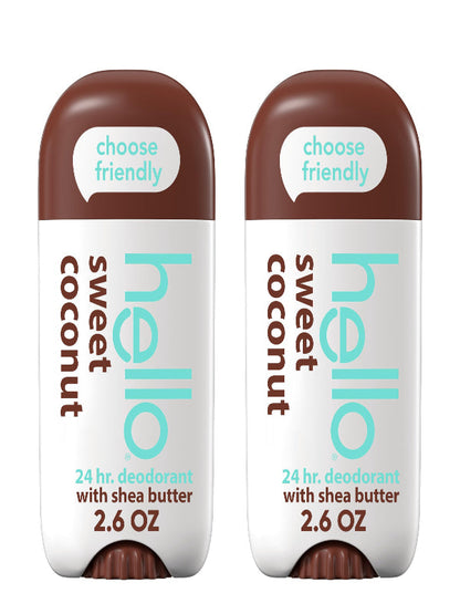 hello Sweet Coconut Deodorant With Shea Butter for Women + Men, Aluminum Free, Baking Soda Free, Parabens Free, 24 Hour Odor Protection, 2.6 Ounce, 2 Pack Nirvana Guru
