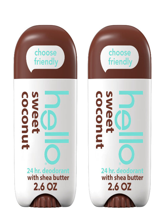 hello Sweet Coconut Deodorant With Shea Butter for Women + Men, Aluminum Free, Baking Soda Free, Parabens Free, 24 Hour Odor Protection, 2.6 Ounce, 2 Pack Nirvana Guru