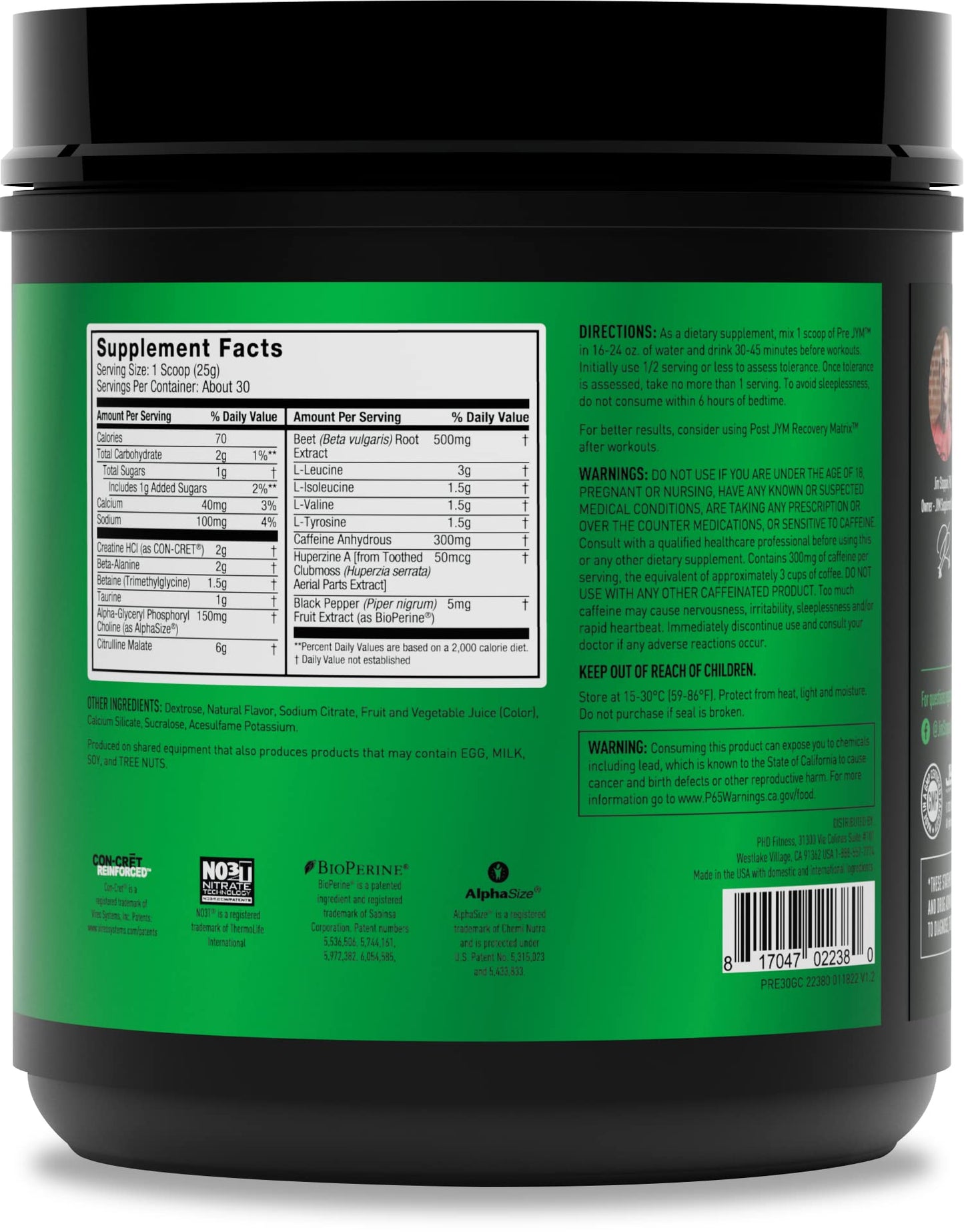 JYM Supplement Science Pre JYM Strawberry Kiwi Pre Workout Powder - BCAAs, Nootropics, Creatine HCI, Citrulline, Beta-Alanine, Betaine, Taurine, Huperzine 30 Servings Nirvana Guru