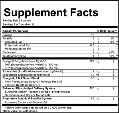 AstaMatrix® Algal Omega 3 DHA EPA Astaxanthin Phospholipids| Vegan-Friendly Alternative to Krill Oil or Fish Oil | 60 Vegan SoftGels Nirvana Guru