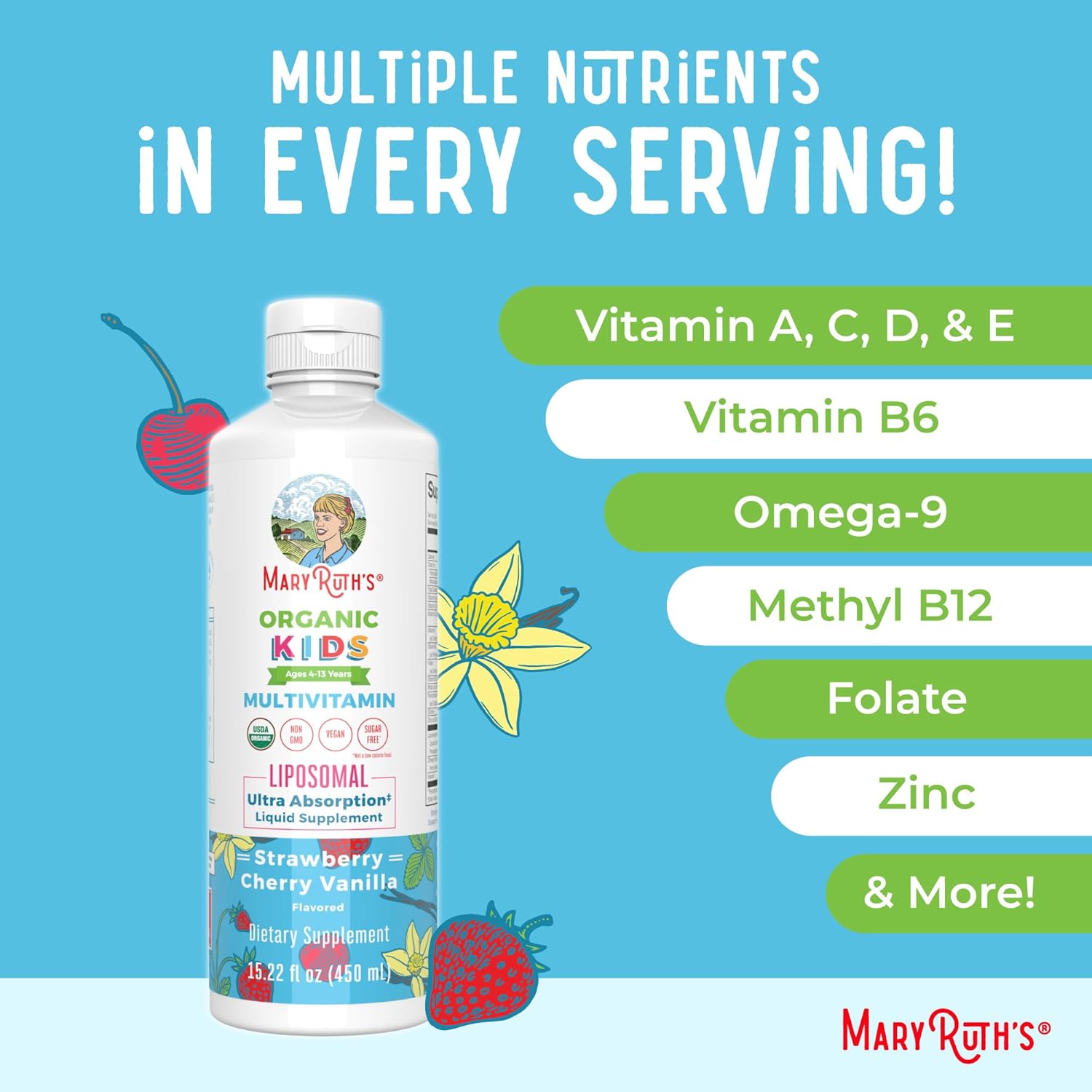 MaryRuth's Kids Multivitamin Liposomal | Vegan, Sugar-Free Vitamins for Kids | Ages 4+ | 2 Month Supply | 15.22 Fl Oz - Nirvana Guru