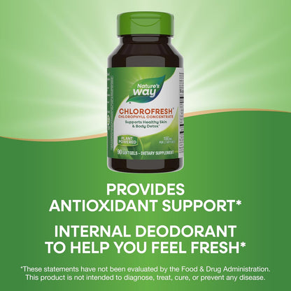 Nature’s Way Chlorofresh Chlorophyll Concentrate, Supports Detox Pathways*, Chlorophyllin Copper Complex, Supports Healthy Skin*, Internal Deodorant*, 90 Softgels - Nirvana Guru