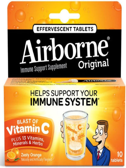 Airborne Zesty Orange Effervescent Tablets, 10 Count - 1000mg of Vitamin C - Immune Support Supplement (Packaging May Vary) (Pack of 9) Nirvana Guru