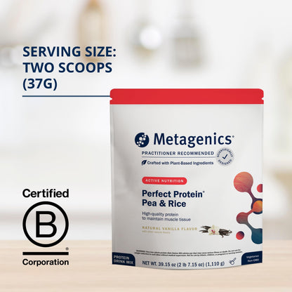 Metagenics Perfect Protein Pea & Rice - Featuring OptiProtein, a Balanced Combination of Proprietary Pea and Rice Protein with Added BCAAs - Vanilla Flavor - 30 Servings - 39.15 Oz - Nirvana Guru
