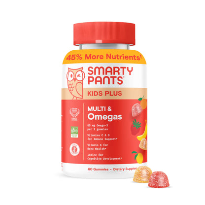 SmartyPants Kids Multivitamin Gummies - Improved Formula: Omega 3 (DHA/EPA), Vitamins D3, C, B12, B6, Vitamin A, K & Zinc, Gluten Free, Three Fruit Flavors, 60 Count (30 Day Supply)