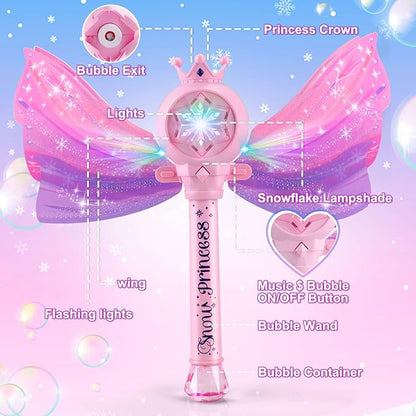 Bubble Wands for Kids Girls - LED Light & Music Bubble Machine: 3 AA Batteries & 2 Bubble Solutions, Outdoor Party Birthday Toys for Toddlers, Gift for 3 4 5 6 7 8 Year Old Girls nirvanaguru