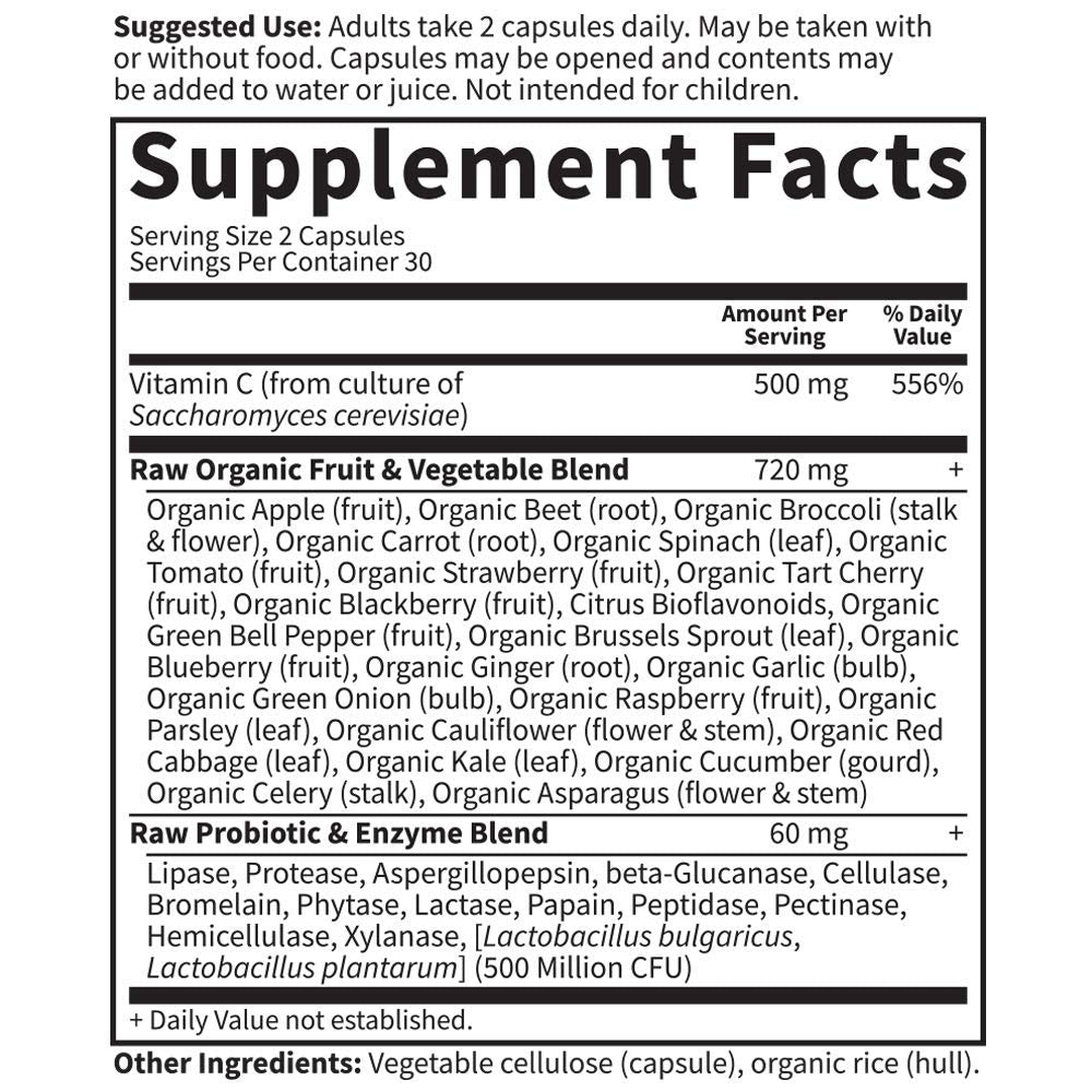 Garden of Life - Vitamin Code Raw VitaminC - 120 Vegan Capsules, 500mg Whole Food VitaminC with Bioflavonoids, Fruits & Veggies, Probiotics, Gluten Free Vitamin-C Supplements for Adults - Nirvana Guru