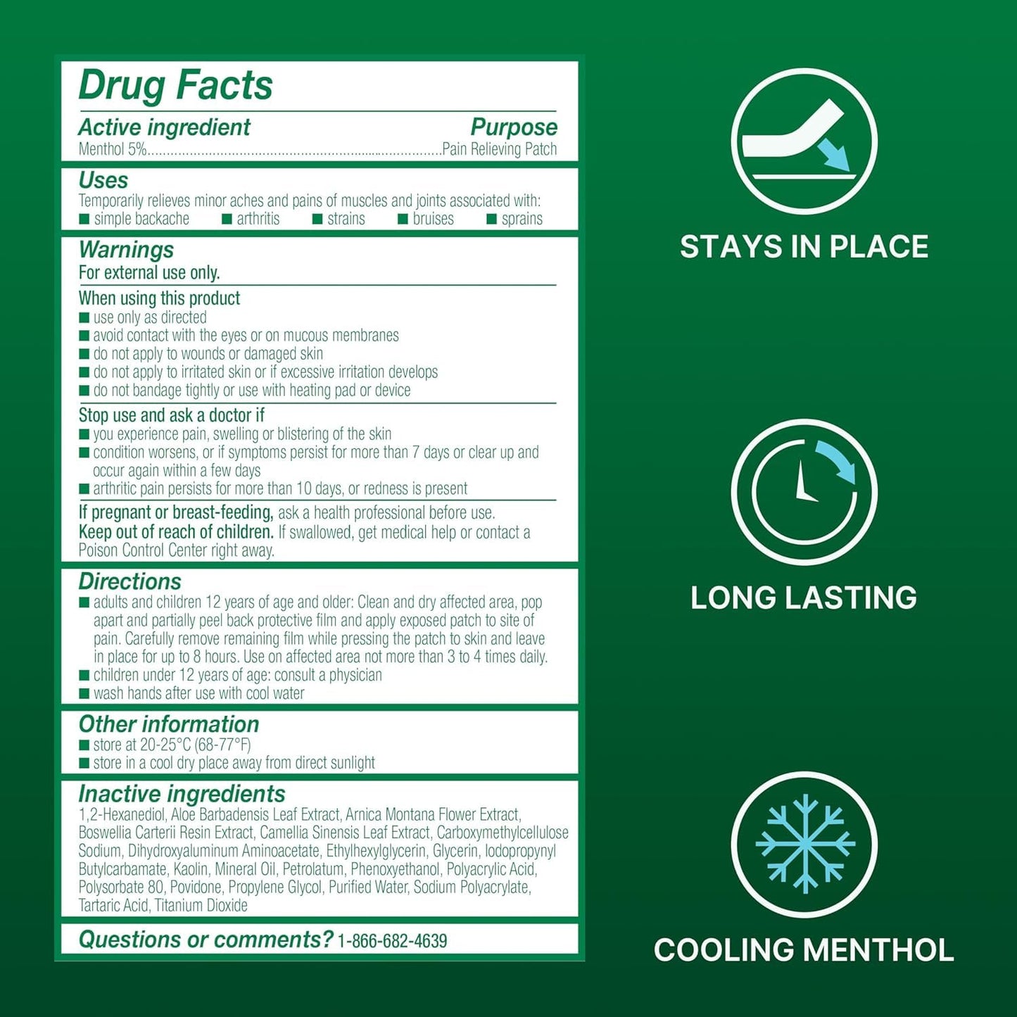 Biofreeze Large Pain Relief Patches, Menthol Pain Patches for Lower Back, Neck, Knee, & Shoulder, Comfortable & Flexible Fabric Stays in Place, FSA Eligible, 5 ct