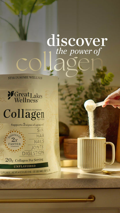 Great Lakes Wellness Collagen Peptides Powder for Skin, Hair, Nails, Joints & Digestion - Unflavored - Quick Dissolve Hydrolyzed, Non-GMO, Keto, Kosher - 16oz