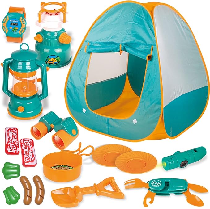 FUN LITTLE TOYS Pop Up Play Tent with Camping Gear and Tools Set, Outdoor Toys for Kids Nirvana Guru