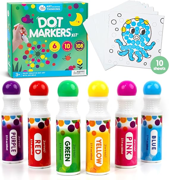 Jar Melo Washable Dot Markers, 6 Colors Dot Paints with 108 PDF & 10 Physical Activity Papers, Non-Toxic Bingo Daubers for Toddlers 1-3 2-4 nirvanaguru