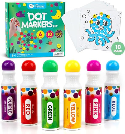 Jar Melo Washable Dot Markers, 6 Colors Dot Paints with 108 PDF & 10 Physical Activity Papers, Non-Toxic Bingo Daubers for Toddlers 1-3 2-4 nirvanaguru