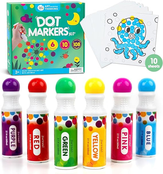 Jar Melo Washable Dot Markers, 6 Colors Dot Paints with 108 PDF & 10 Physical Activity Papers, Non-Toxic Bingo Daubers for Toddlers 1-3 2-4 nirvanaguru