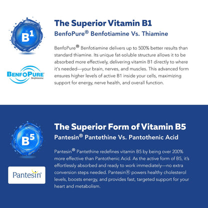 BioActive Vitamin B Complex - Blood Stream Ready, Methylated B Complex - Featuring Methylfolate, 3 BioActive Forms of B12, BenfoPure® B1 & Pantesin® B5 - 12 B Vitamins in Clinical Doses - 60 Servings Nirvana Guru