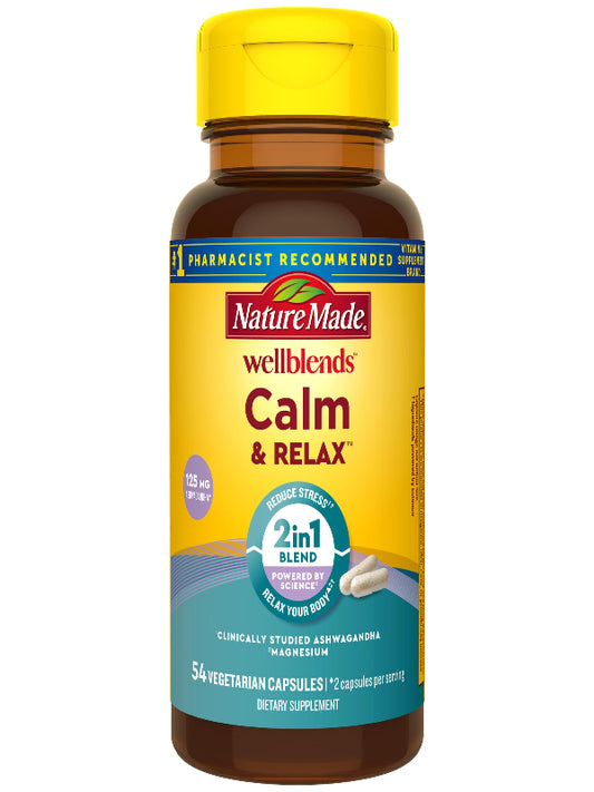 Nature Made Wellblends Calm & Relax, Ashwagandha 125mg, Magnesium 300 mg, 54 Vegetarian Capsules - Nirvana Guru