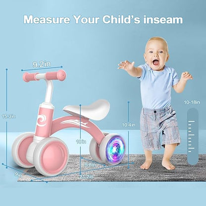 Colorful Lighting Baby Balance Bike Toys for 1 Year Old Girl Gifts, 10-36 Month Toddler Balance Bike, No Pedal 4 Silence Wheels & Soft Seat Pre-School First Riding on Toys, 1st Birthday Gifts. Nirvana Guru