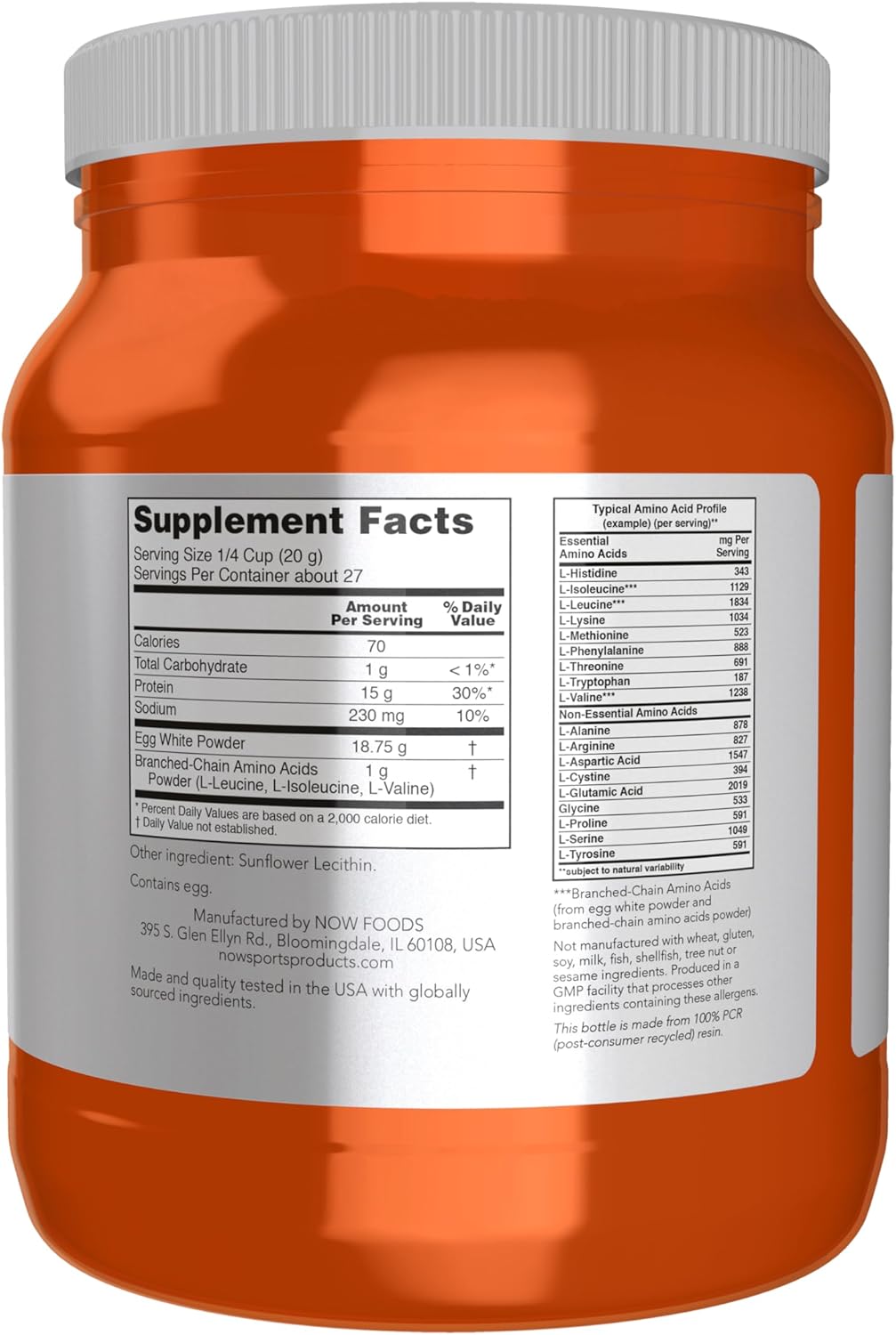 NOW Foods Sports Nutrition, Egg White Protein, 16 g With BCAAs, Unflavored Powder, 1.2-Pound - Nirvana Guru