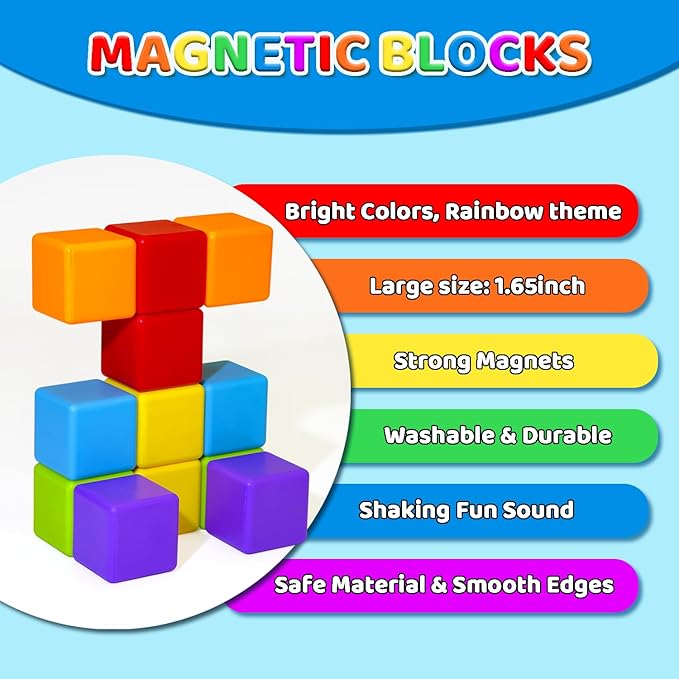 Magnetic Building Blocks Large, 1.65 inch Magnetic Stacking Cubes for Toddlers, Sensory & Montessori Toys for Boys & Girls 1 2 3 Years Old (12 PCS) nirvanaguru