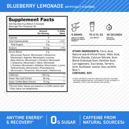 Optimum Nutrition Amino Energy - Pre Workout with Green Tea, BCAA, Amino Acids, Keto Friendly, Green Coffee Extract, Energy Powder - Concord Grape, 65 Servings (Packaging May Vary)