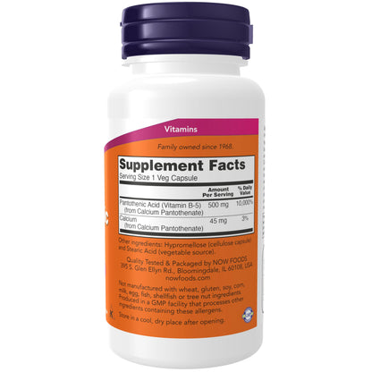 NOW Foods Supplements, Pantothenic Acid (Vitamin B-5) 500 mg, B-Complex Vitamin, 100 Capsules - Nirvana Guru