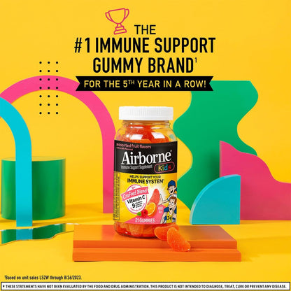 Airborne 500mg Vitamin C + Zinc Immune Support Supplement Gummies for Kids, Assorted Fruit Flavor, Gluten Free Crafted Blend with Powerful Antioxidants Vitamins C & E, 21 Gummies (4 Pack) Nirvana Guru