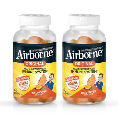 Airborne 750mg Vitamin C Immune Support Supplement Gummies for Adults, Zesty Orange Flavor, Gluten Free Crafted Blend with Powerful Antioxidants Vitamins C & E, 42 Gummies (2 Pack) Nirvana Guru