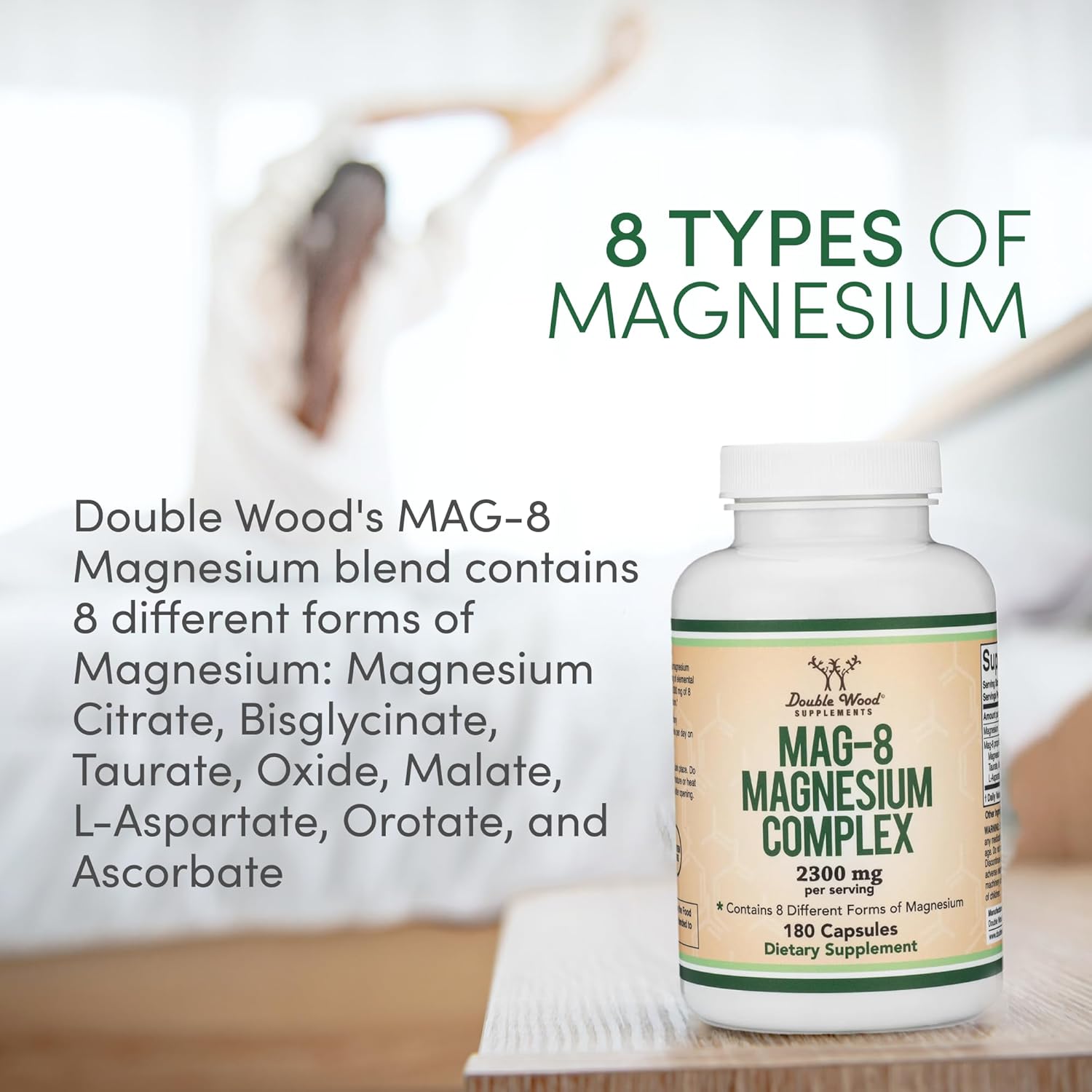Magnesium Complex Supplement 180 Capsules (426mg Elemental Magnesium Provided by 2,300mg of Eight Different Forms of Magnesium) MAG-8 Provides 100% Daily Recommended Value of Magnesium by Double Wood Nirvana Guru
