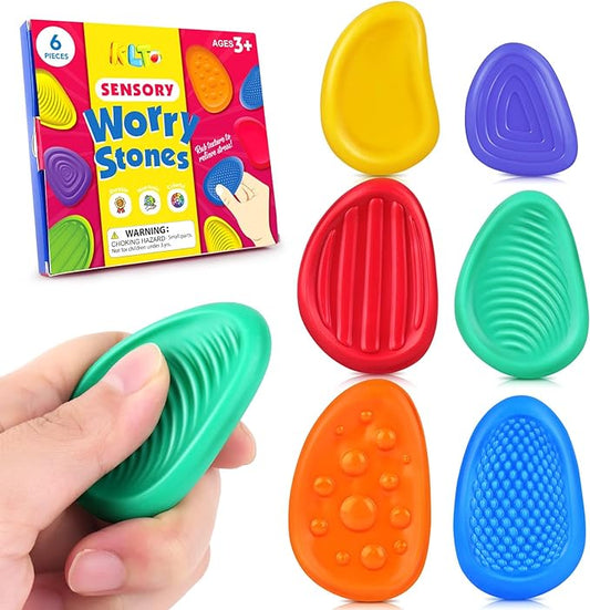 Fidget Toys Sensory Stone for Kids: 6 Pack Textured Soft Worry Stone for Autism Kids Calming - Fidget Stress Toys for Students Anxiety Relief - Small Prizes Fidget Toys nirvanaguru