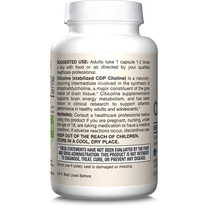 Jarrow Formulas Citicoline CDP Choline 250 MG, CDP Choline Supplement Supports Brain Health, Performance and Memory, 120 Capsules, Up to a 120 Day Supply - Nirvana Guru