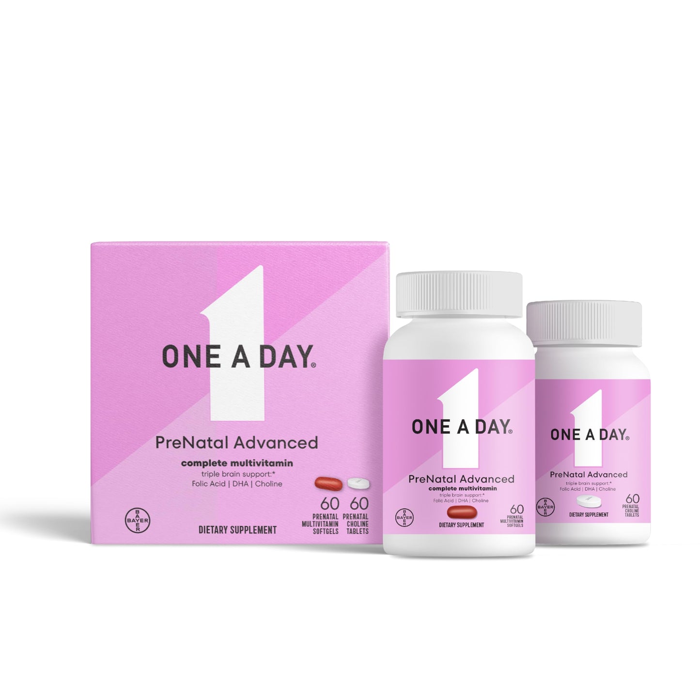 ONE A DAY Women’s Prenatal Advanced Complete Multivitamin with Brain Support* with Choline, Folic Acid, Omega-3 DHA & Iron for Pre, During & Post Pregnancy, 60+60 Ct (120 Total) (Packaging May Vary) Nirvana Guru