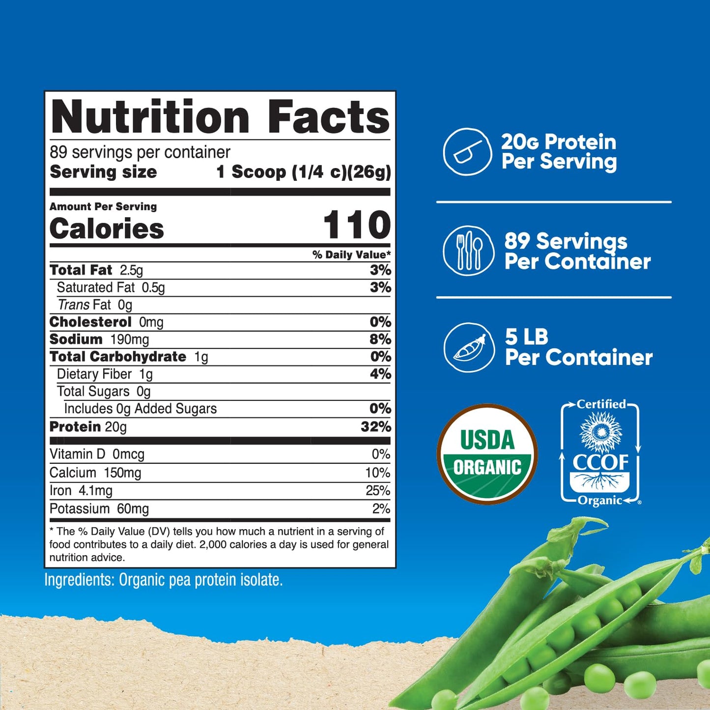 Nutricost Organic Pea Protein Isolate Powder (5LBS) - Unflavored, Certified USDA Organic, Protein from Plants, Vegetarian Friendly, Gluten Free, Non-GMO - Nirvana Guru