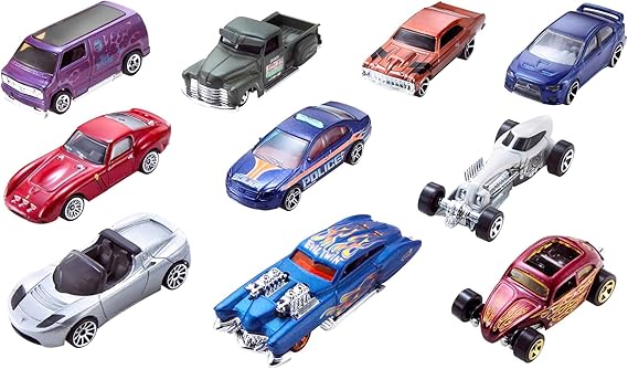 Hot Wheels Toy Cars & Trucks 10-Pack, Set of 10 1:64 Scale Vehicles, Includes Race Cars, Semi, Rescue or Construction Trucks (Styles May Vary) nirvanaguru