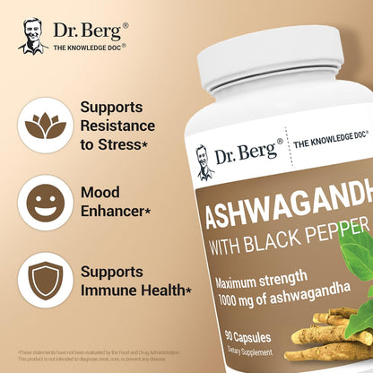 Dr. Berg Ashwagandha Capsules 1000mg - Includes Ashwagandha Root with Black Pepper from Bioperine - Ashwagandha Supplements 90 Capsules - Nirvana Guru